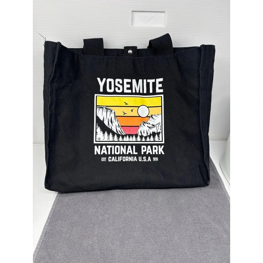 Yosemite National Park Black Canvas Tote Bag‎ California Graphic Print
